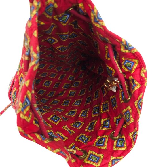 Vera Bradley Drawstring Backsack Backpack Floral Bag Villa Red Retired Bag Pouch - Picture 4 of 12